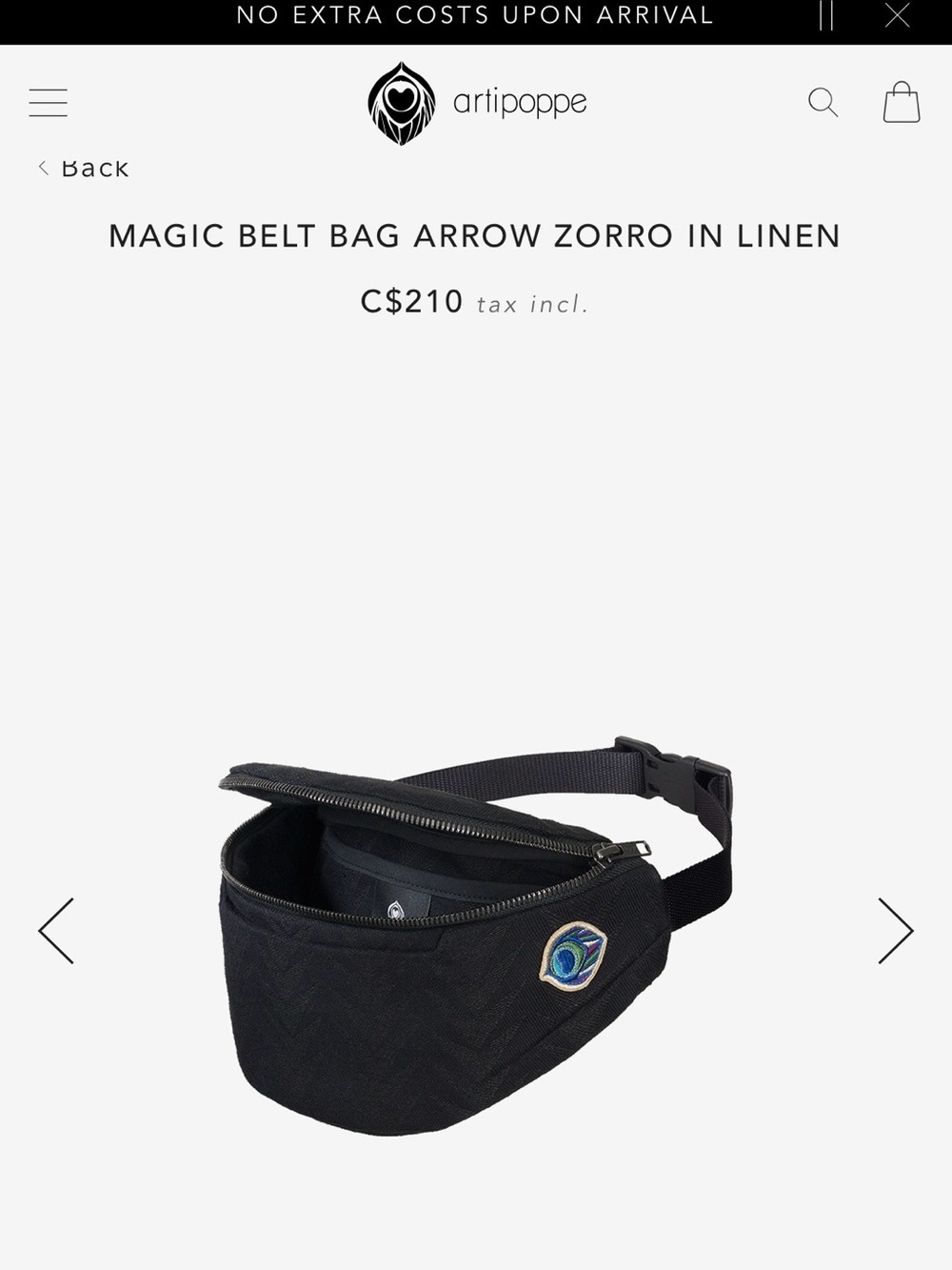 Artipoppe Magic Belt Bag Arrow Zorro in Black